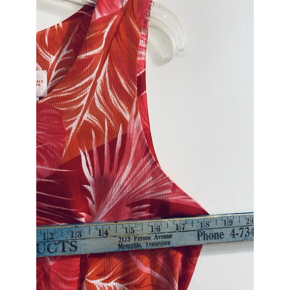 R K Originals Dress 10P Petites Red Pink Faux Wrap Tropical Floral Sleeveless - Picture 13 of 16